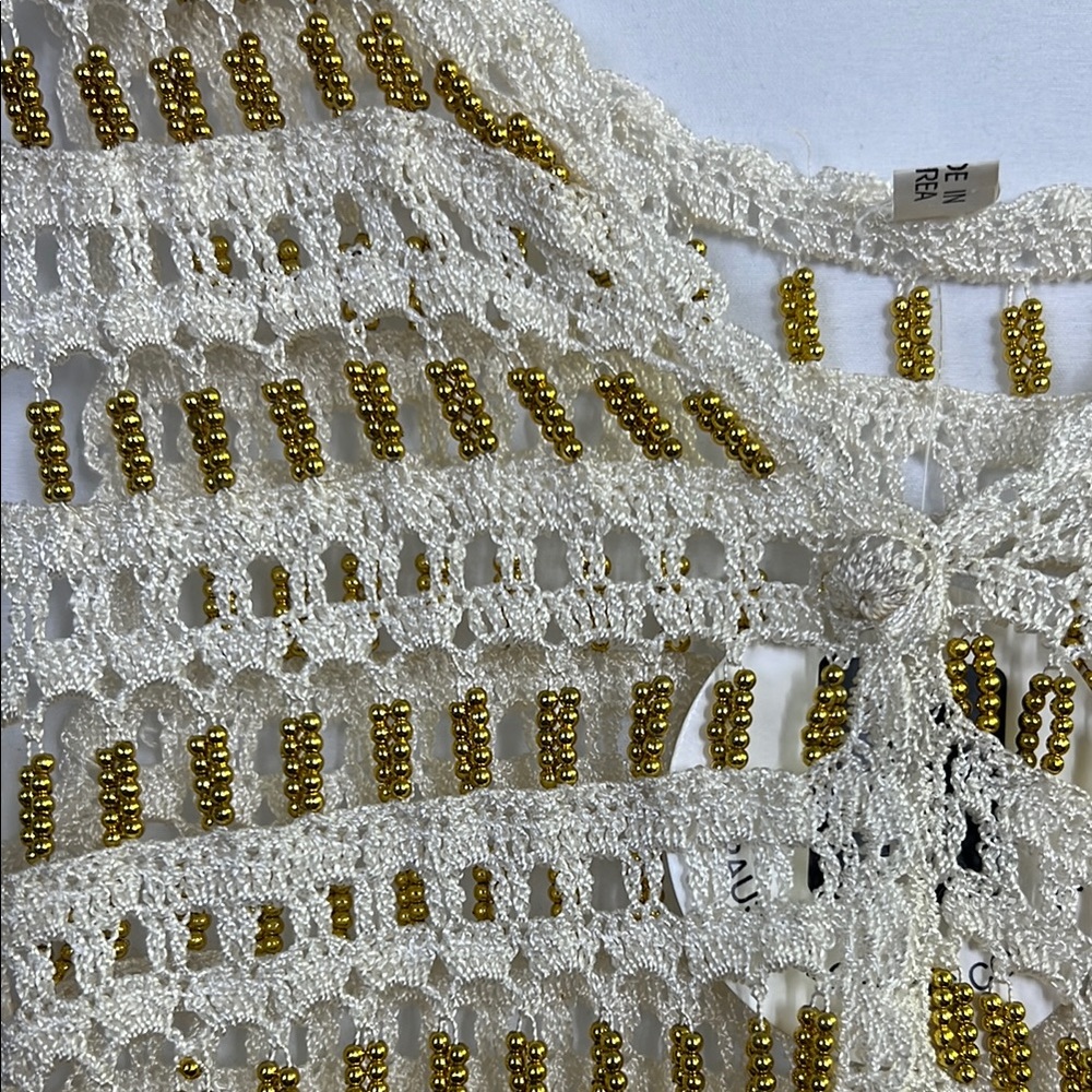 Elegant Cream and Gold Crochet Tank Top beads - Picture 2 of 7